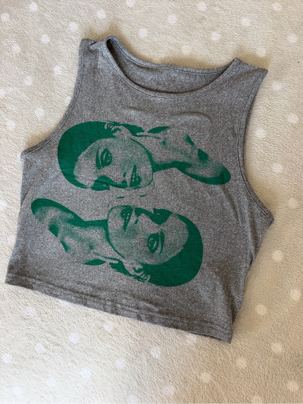 SHEIN Gray Cropped Tank with Green Double-Face Graphic